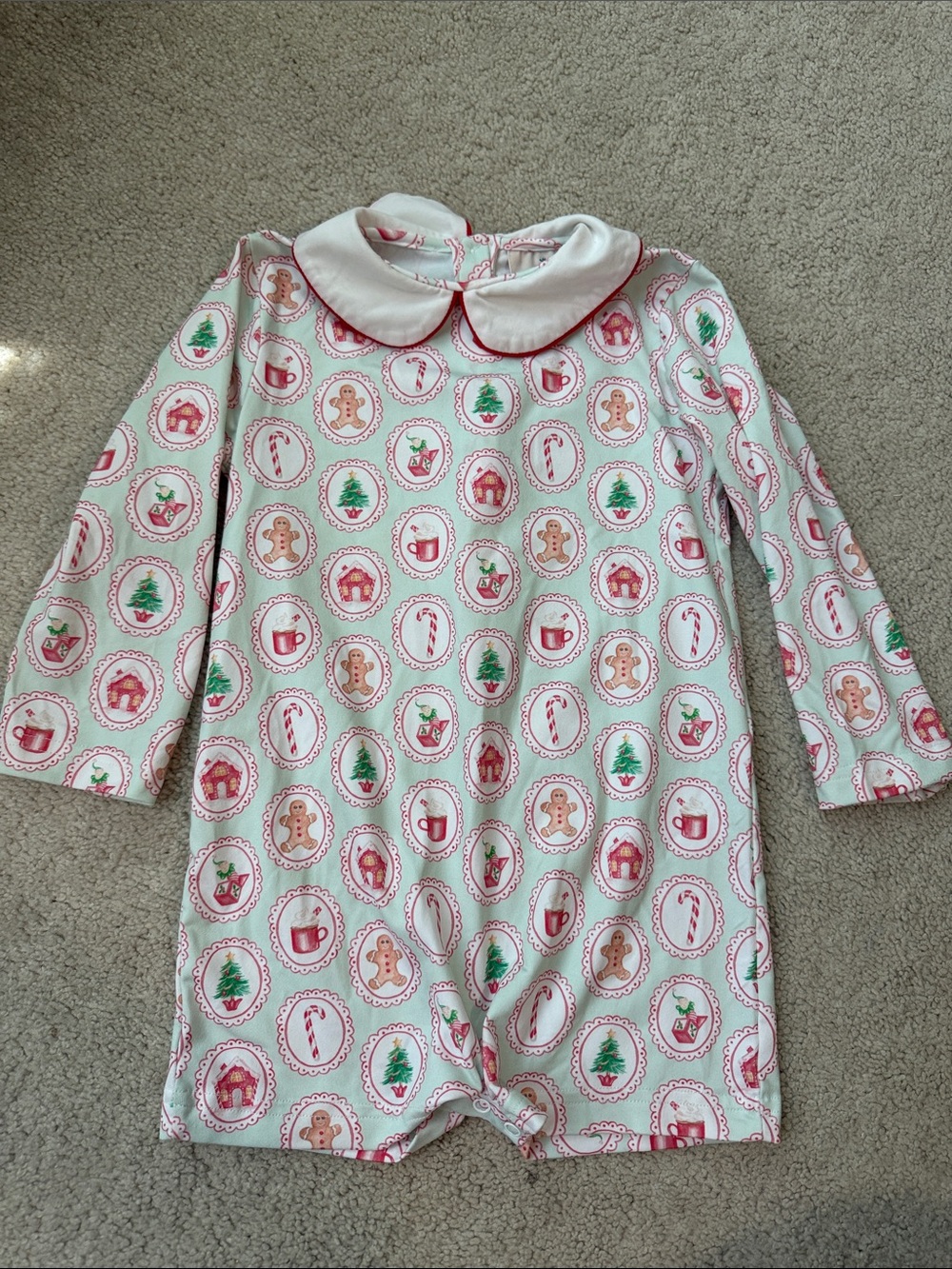Smockingbird Christmas Print Long-Sleeve One-Piece Romper - Red & Green
